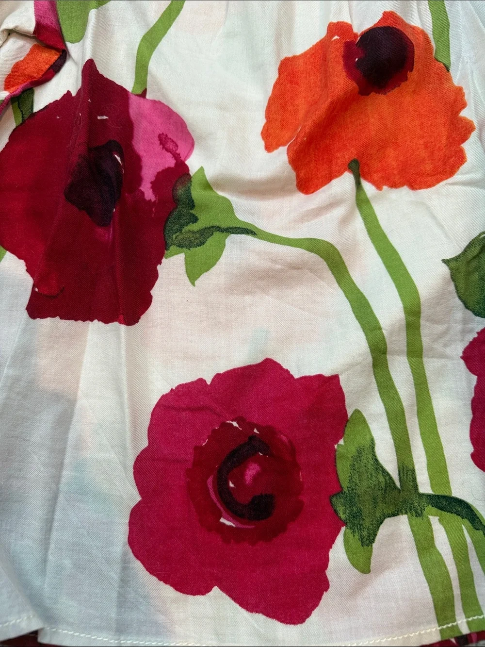 Girls Gap Medium Floral Long Sleeve Blouse - White with Pink & Orange Poppies